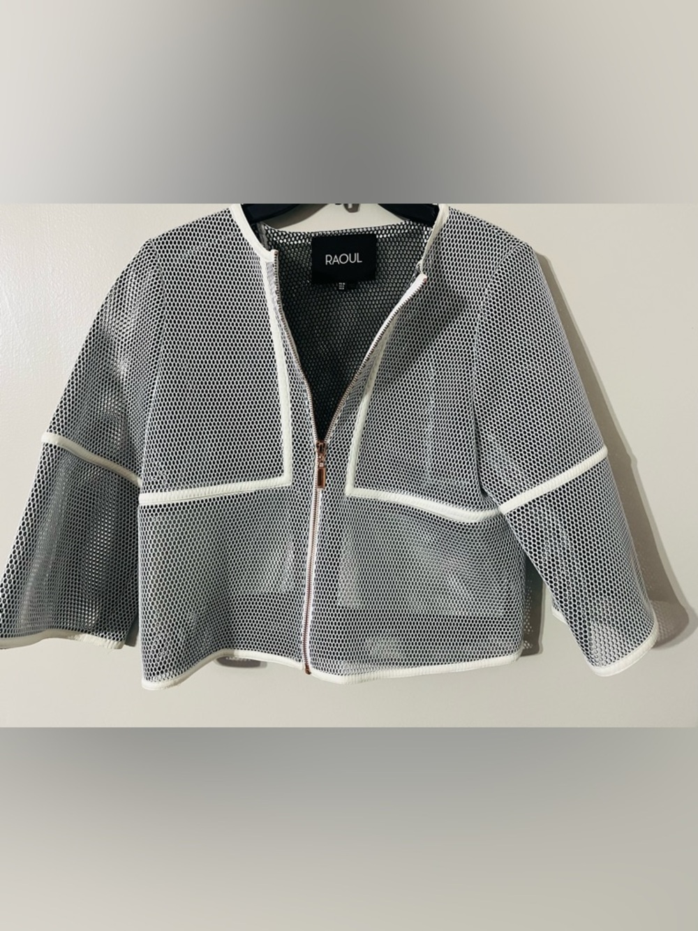 UNIQUE Raoul White & Black Mesh Zip-Front Jacket Sz 4